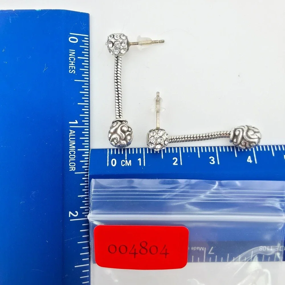 BRIGHTON 'Full Moon' Earrings Dangle Post  Pavé Crystal Scrollwork Silver Plate